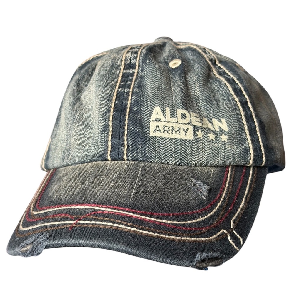 Jason Aldean Aldean Army Distressed Denim Baseball Cap Hat Blue One Size 6890
